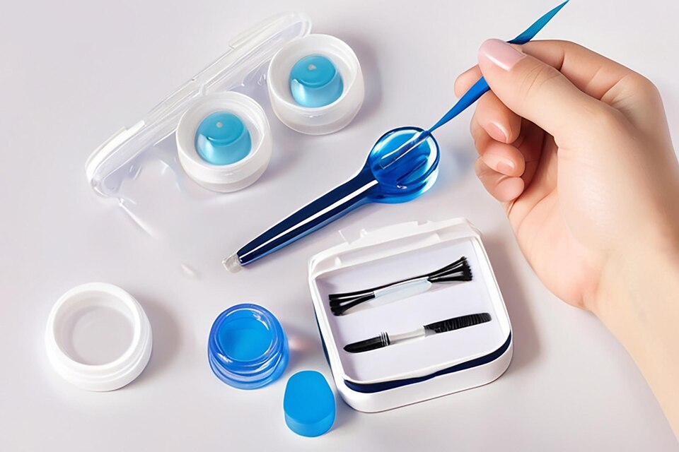 Travel Kit for Contact Lenses with Tweezers and Moisturizing Solution Containers